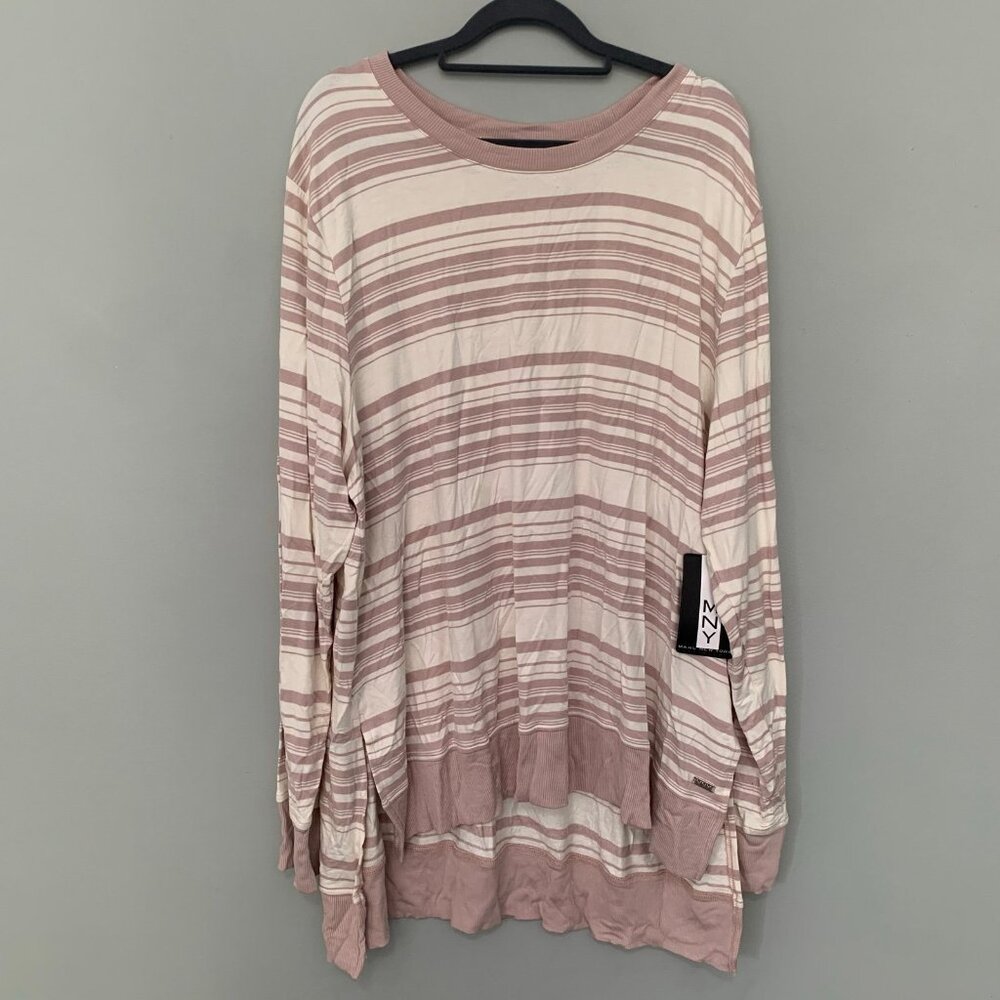 NEW Marc New York Performance Womens 3X Striped Long Sleeve Top Mauve Pink Cream